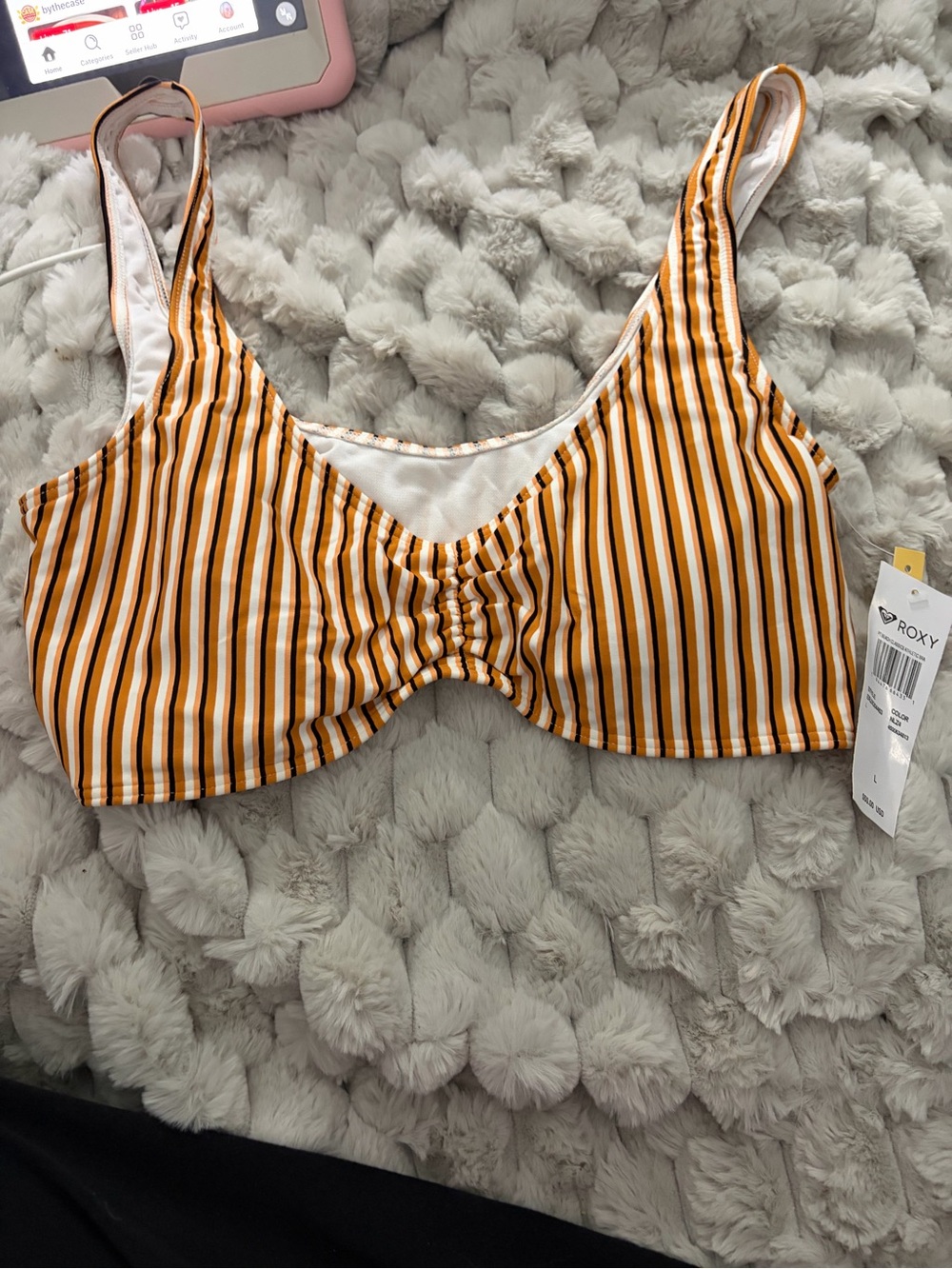 Roxy Striped Swim Top LG NWT